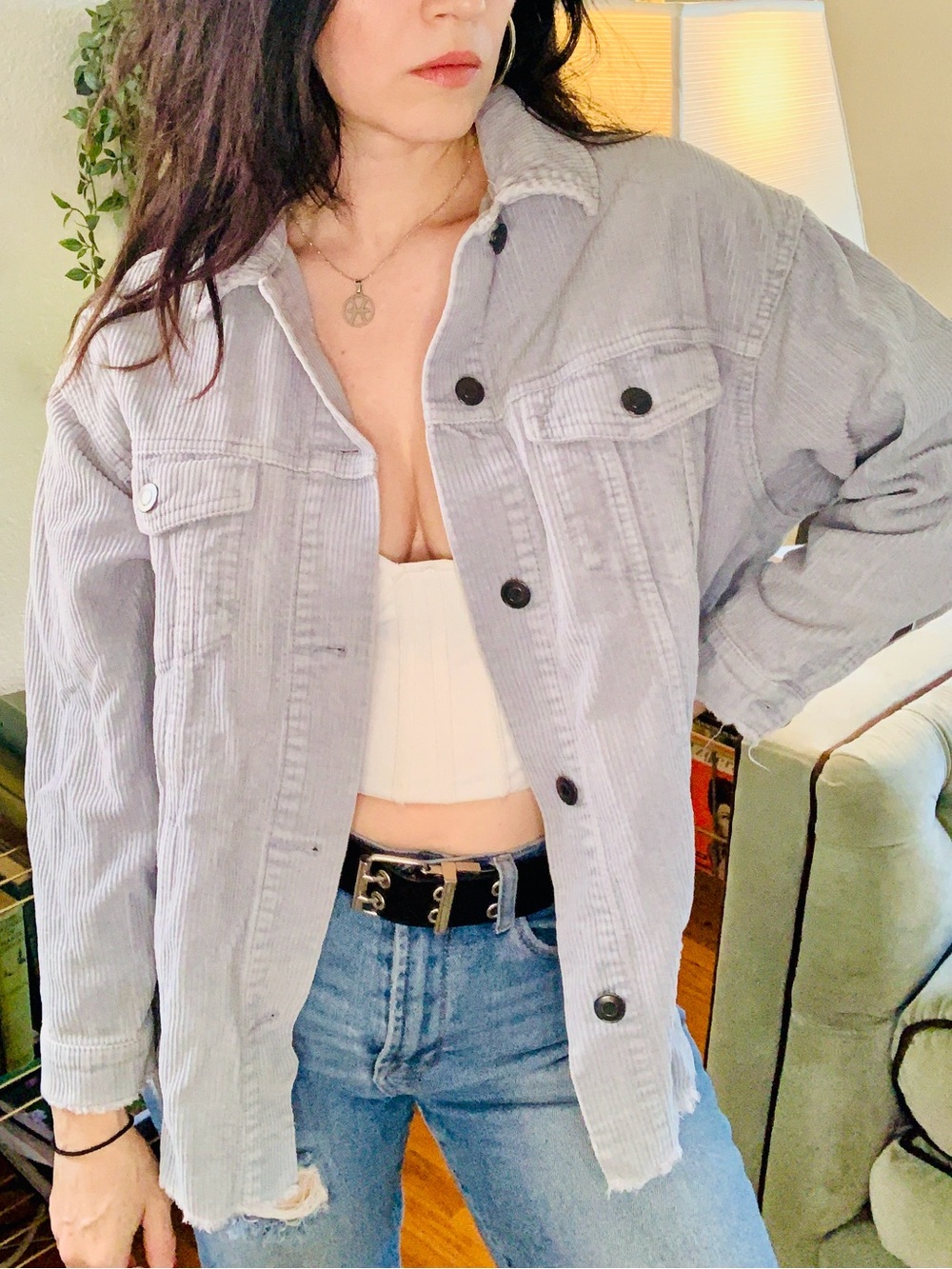 ZARA Light Gray/Blue Corduroy Jacket - Women